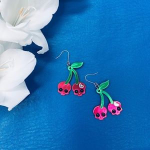 Earrings Cherry Acrylic. Pink with cute skull 💀